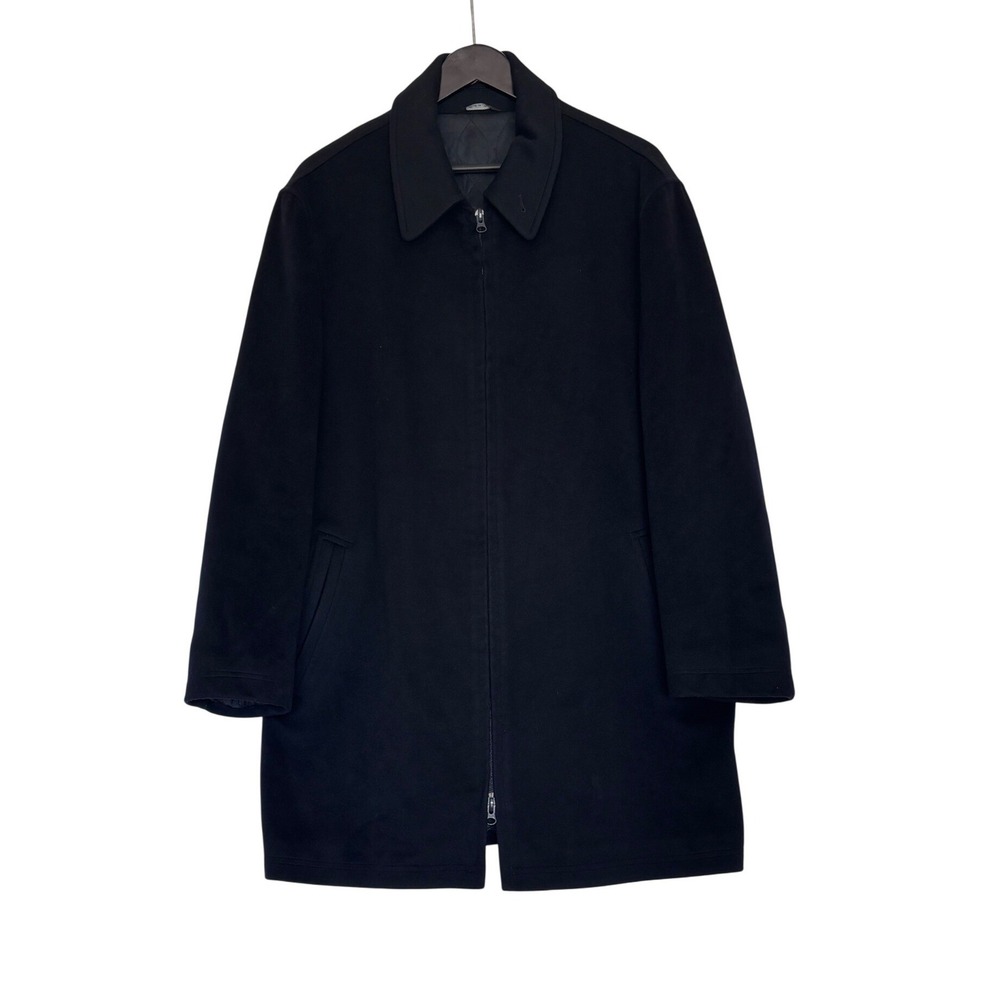 Hathaway Platinum Wool Cashmere Car Coat Mens Large Black Made in Italy Zip